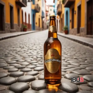 Botella de cerveza artesanal de Guanajuato en una calle empedrada del centro histórico