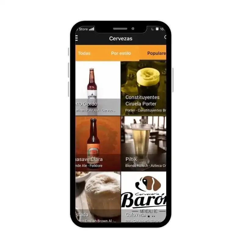 Vista de la app Beer and Crafters mostrando catálogos de cerveza artesanal
