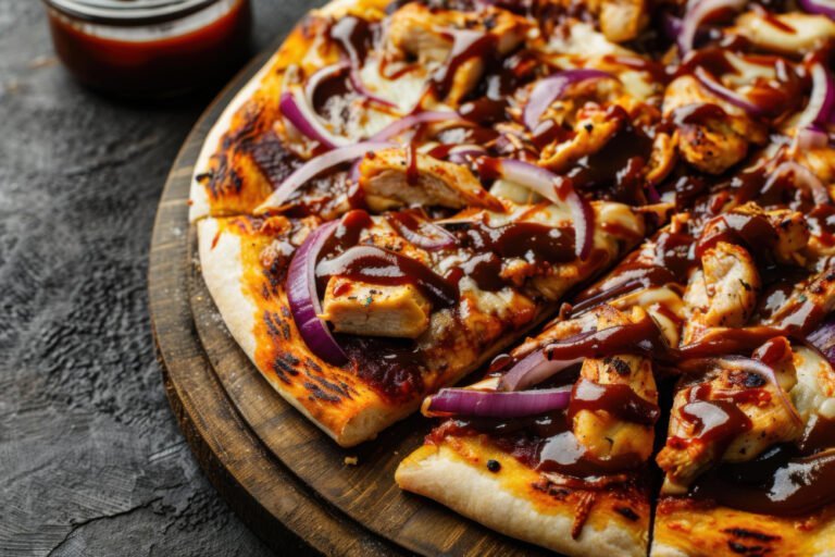 Pizza BBQ acompañada de una cerveza Brown Ale
