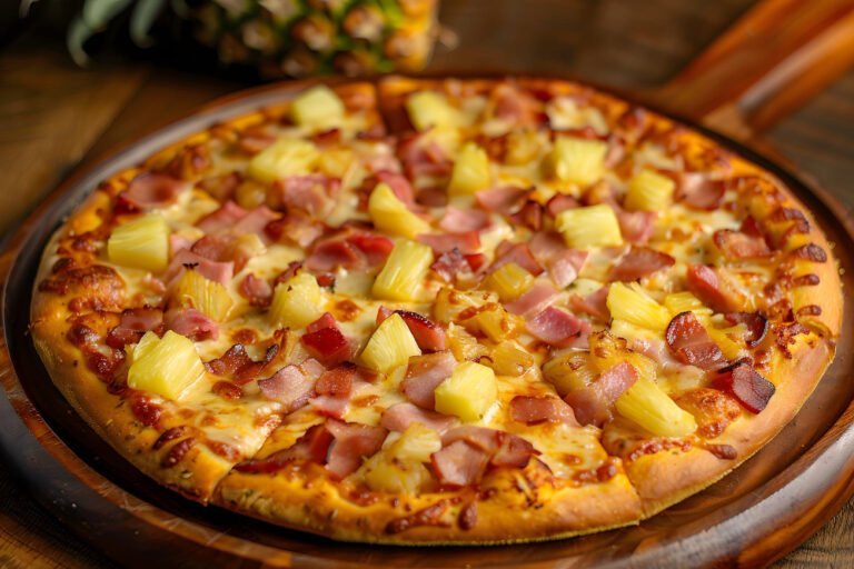 Pizza hawaiana acompañada de una cerveza Pale Ale