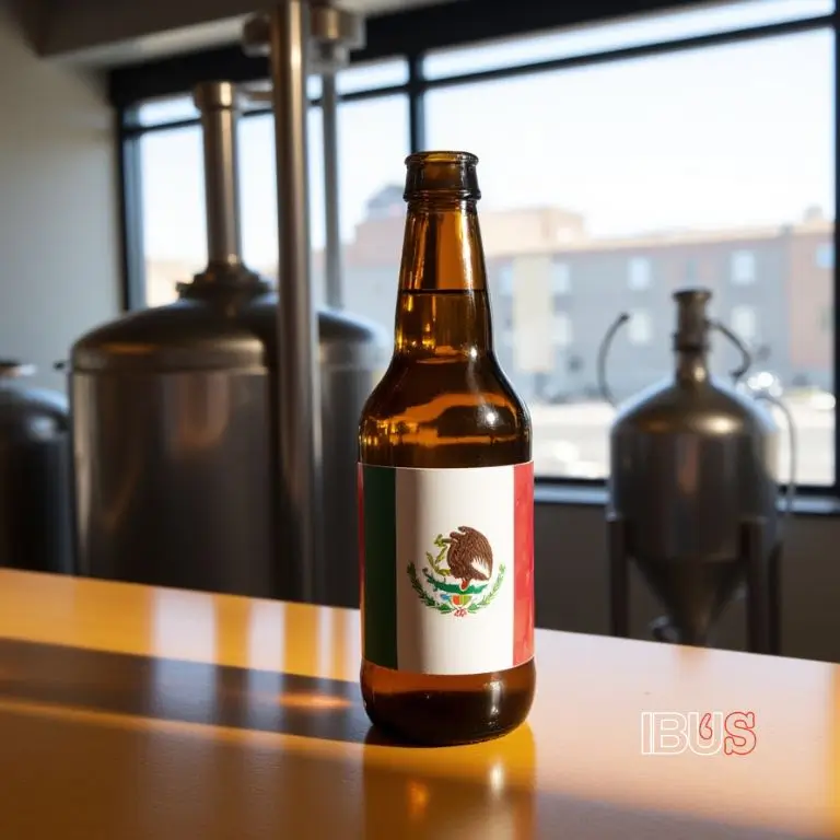 Botella de cerveza mexicana con la bandera de México en una cervecería ilustrando cómo impactan los aranceles a la cerveza mexicana.